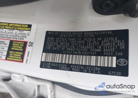 2020 Toyota Camry Se из США, поврежденный, VIN 4T1G11AK9LU937147